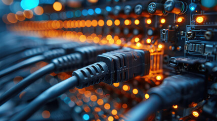 connecting network cables to computer server