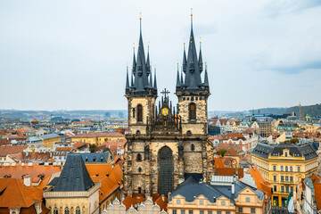 Fototapeta premium Prague, Czech Republic - City buildings and astronomical clock in Prague Square