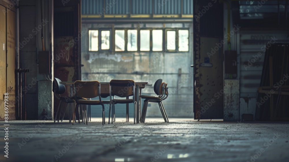 Poster Two chairs and a table in a simple room setting