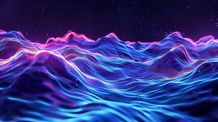 Neon waves pulsating with energy, casting a futuristic glow against a midnight sky