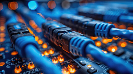 connecting network cables to computer server