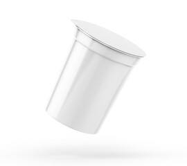 White Plastic Yoghurt Jar With Foil Cover container with foil cap for dessert, yogurt, ice cream, sour cream, snack, butter, margarine or cheese, Mock Up Template 3D rendering 3D illustration