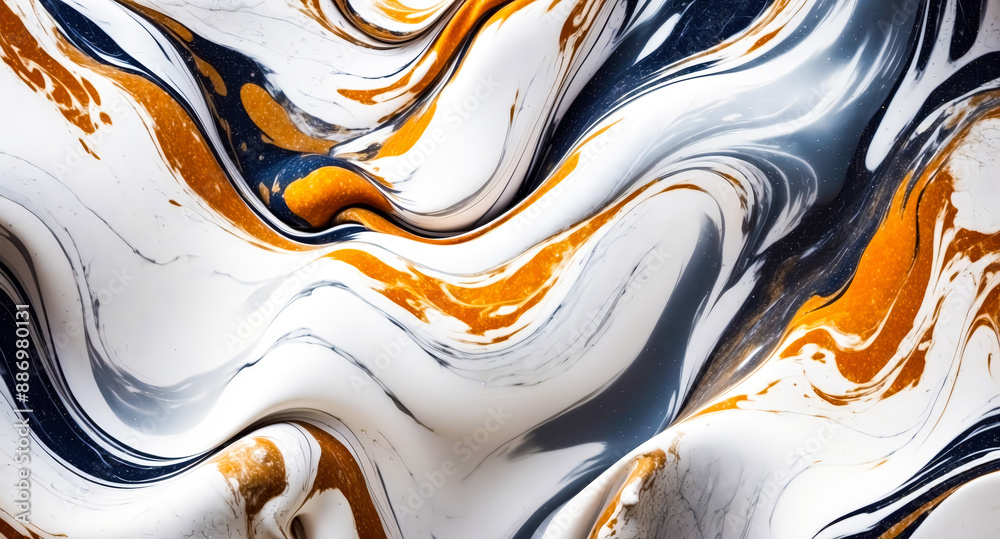 Wall mural Abstract Swirling Liquid Art with White, Blue, and Orange Colors