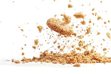 Food scattered on the ground, with various items falling off a surface