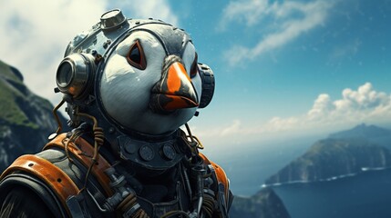 A costumed hero surveys the landscape