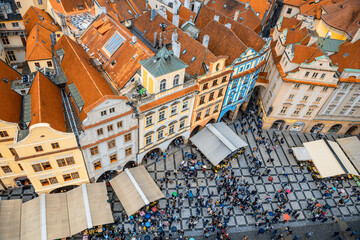 Prague, Czech Republic - City buildings and astronomical clock in Prague Square