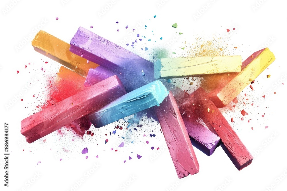 Poster A box containing variously colored crayons on a white background