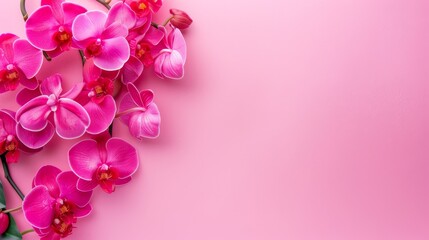  A pink background elegantly showcases a bouquet of pink orchids Include text or an image here for cards or brochures