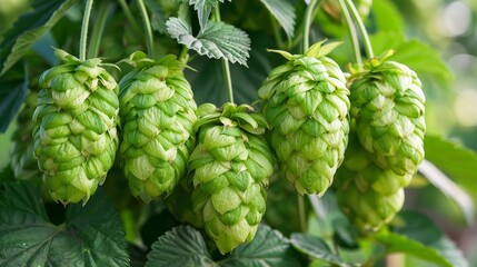 Fototapeta premium Freshly harvested hop cones for crafting and enhancing the flavors of beer brewing