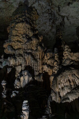 Postojna Cave, Slovenia. Famous tourist attraction, route that winds for several km. Departure by train to reach the route on foot. Stalagmites, stalactites and proteus lizard. family holidays,unique.