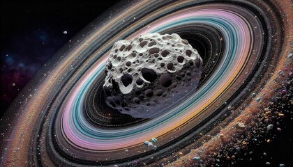 asteroid with rings in space