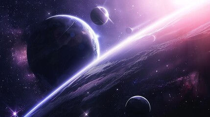 Obraz premium Purple and White Light Emitting From a Planet in Space