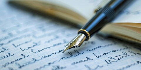 elegant pen on piece of paper with cursive handwriting