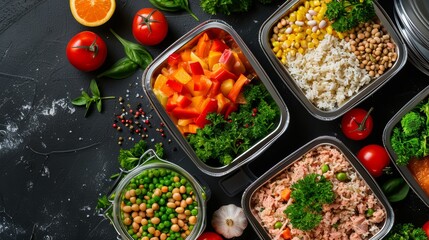 High-definition photo of a healthy meal prep, fresh ingredients, clean eating concept, high-resolution photo, realistic photo, cinematography