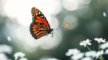 High-resolution image of a blooming wildflower meadow, butterfly in flight, high-resolution photo, realistic photo, cinematography