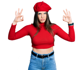 Young brunette teenager doing excellent gesture with hand skeptic and nervous, frowning upset because of problem. negative person.