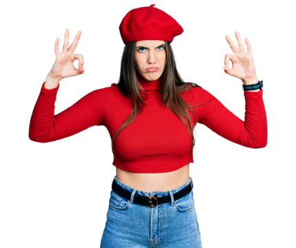 Young brunette teenager doing excellent gesture with hand skeptic and nervous, frowning upset because of problem. negative person.