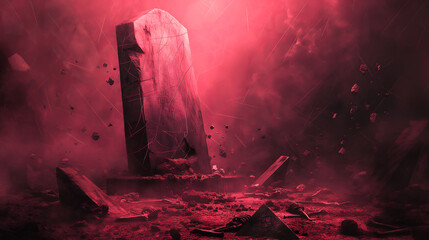Mystical Crimson Crystal Monolith in Alien Landscape