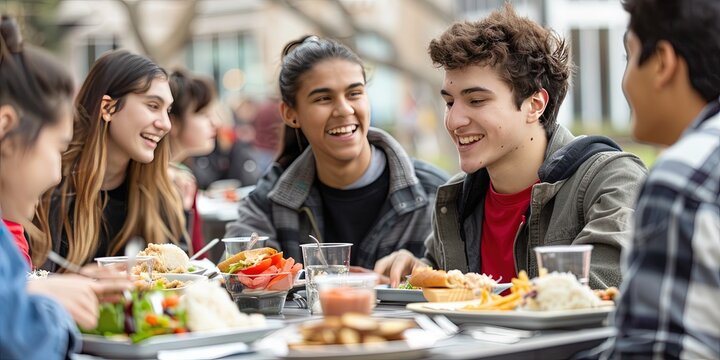 photo of college students eating lunch