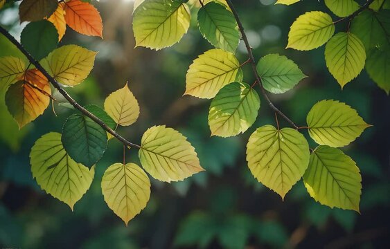 green leaves trees moving in the wind.