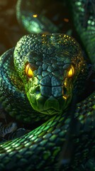 Obraz premium A ferocious double headed snake with large glowing eyes 