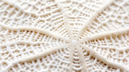 Hyper-realistic macro photograph of a sand dollar's intricate surface pattern