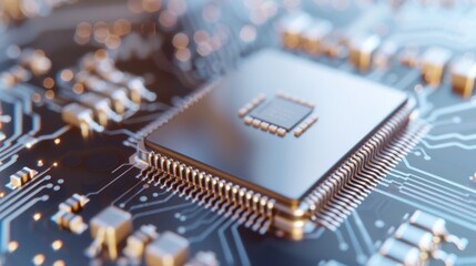 Hyper-realistic photograph of a computer microchip surface