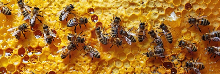 bees making honey on honeycomb