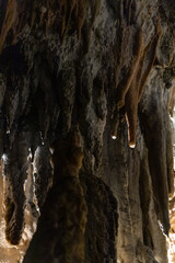 Postojna Cave, Slovenia. Famous tourist attraction, route that winds for several km. Departure by train to reach the route on foot. Stalagmites, stalactites and proteus lizard. family holidays,unique.