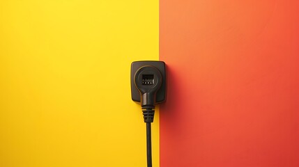 The black plug is plugged into the power lines on yellow and salmon background