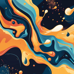 Naklejka premium A painting of a colorful swirl with orange and blue splatters