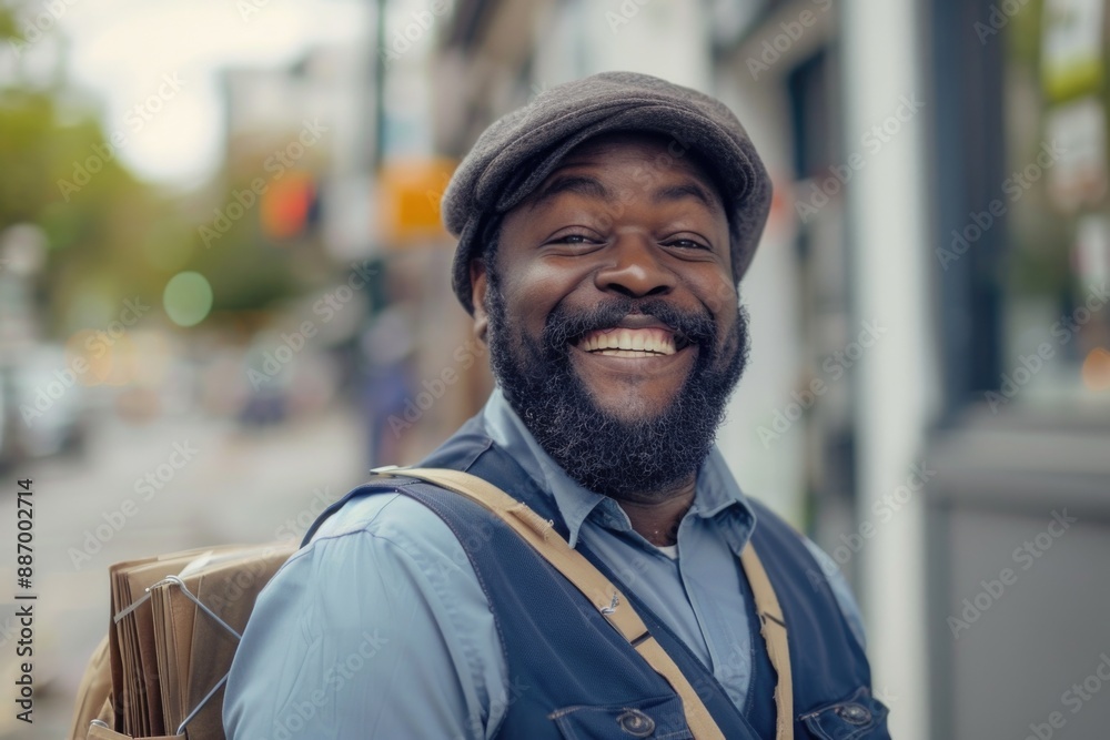 Poster A happy individual with a beard and hat, smiling for the camera