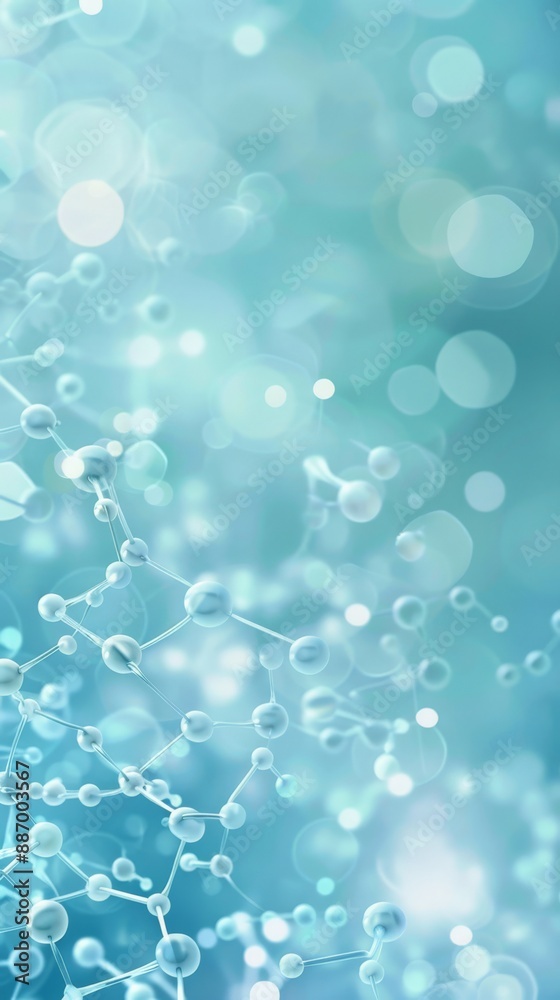 Poster abstract molecular structure with light blue bokeh effect. ideal for healthcare and scientific prese