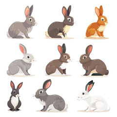rabbits cute set on white background, isolated vector
set of rabbits, Rabbit vector color set icon. Isolated color set icon animal.Vector illustration rabbit on white background. rabbit, hare set flat