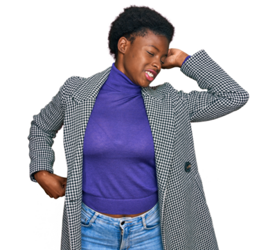 Young african american girl wearing casual clothes stretching back, tired and relaxed, sleepy and yawning for early morning