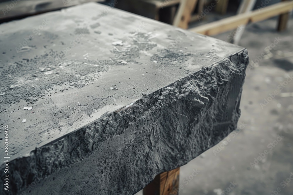 Poster A close-up shot of a concrete slab on a table, suitable for use in architecture or construction-related contexts