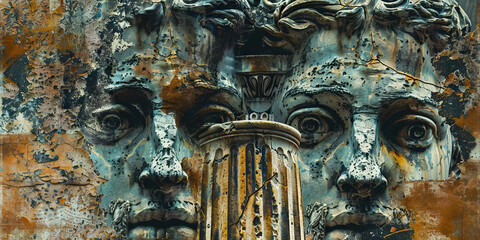 The Pillars of the Establishment: Two towering columns, adorned with laurels and supporting a crumbling statue.