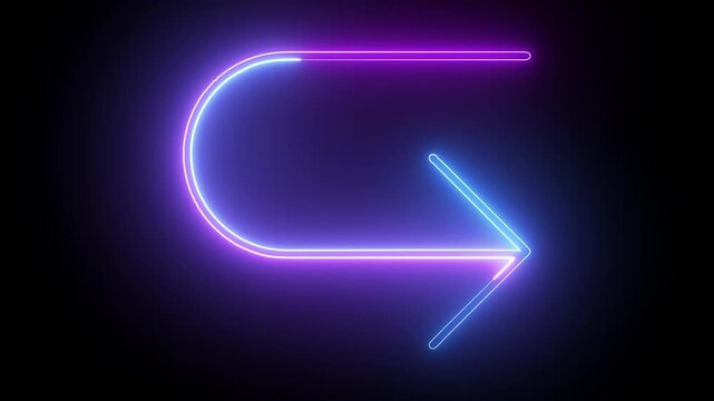 U turn arrow neon icon animation..