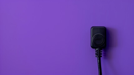 The black plug is plugged into the power lines on purple background