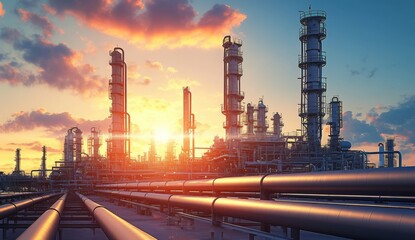 Industry pipeline transport petrochemical, gas and oil processing, furnace factory line, rack of heat chemical manufacturing, equipment steel pipes plant
