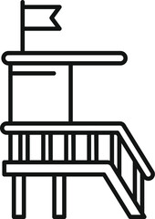 Black and white line art of a baywatch observation tower with a flag on top, ensuring the safety of swimmers