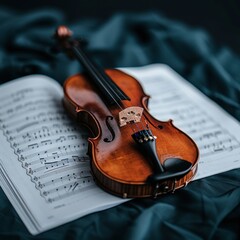 Fototapeta premium Close-up of a violin and sheet music, classical music, art, performance