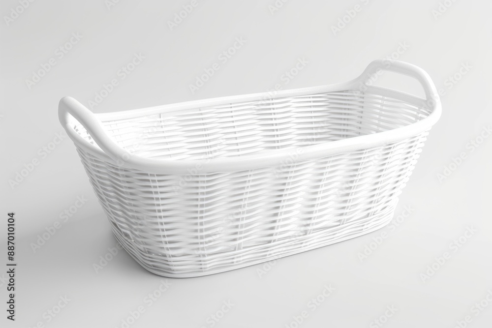 Poster a white wicker basket with handles on a white background, perfect for carrying small items