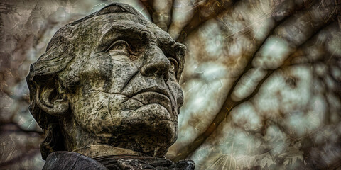 The Enduring Spirit of the Republic: A weathered statue of a founding father, standing tall against the elements.