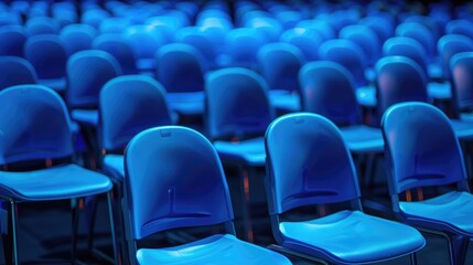 Fototapeta premium Empty blue chairs in the audience