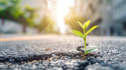 A Small Plant Growing Through Asphalt