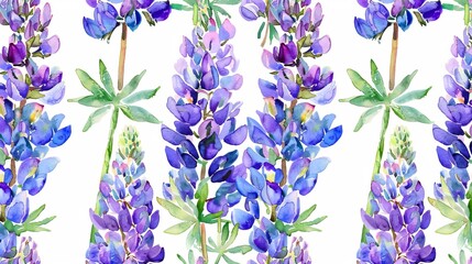 Fototapeta premium An eye-catching floral watercolor design featuring purple and blue flowers, perfect for various print applications, offering a touch of nature's beauty and artistic elegance.