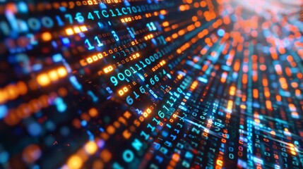 Obraz premium Abstract glowing data streams populated with digital numbers and codes, representing the flow of information in a highly dynamic, tech-centric illustration.