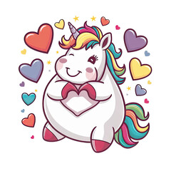 Fototapeta premium Isolated PNG Cartoon Whimsical Unicorn Love, GENERATIVE AI