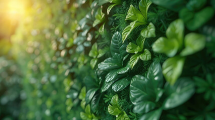 Obraz premium Green living wall with perennial plants in modern office. Urban gardening landscaping interior design. Fresh green vertical plant wall inside office